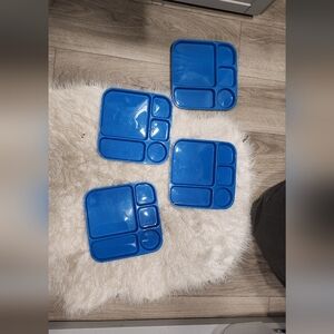 Set of FOUR Blue Plastic Compartment Plates